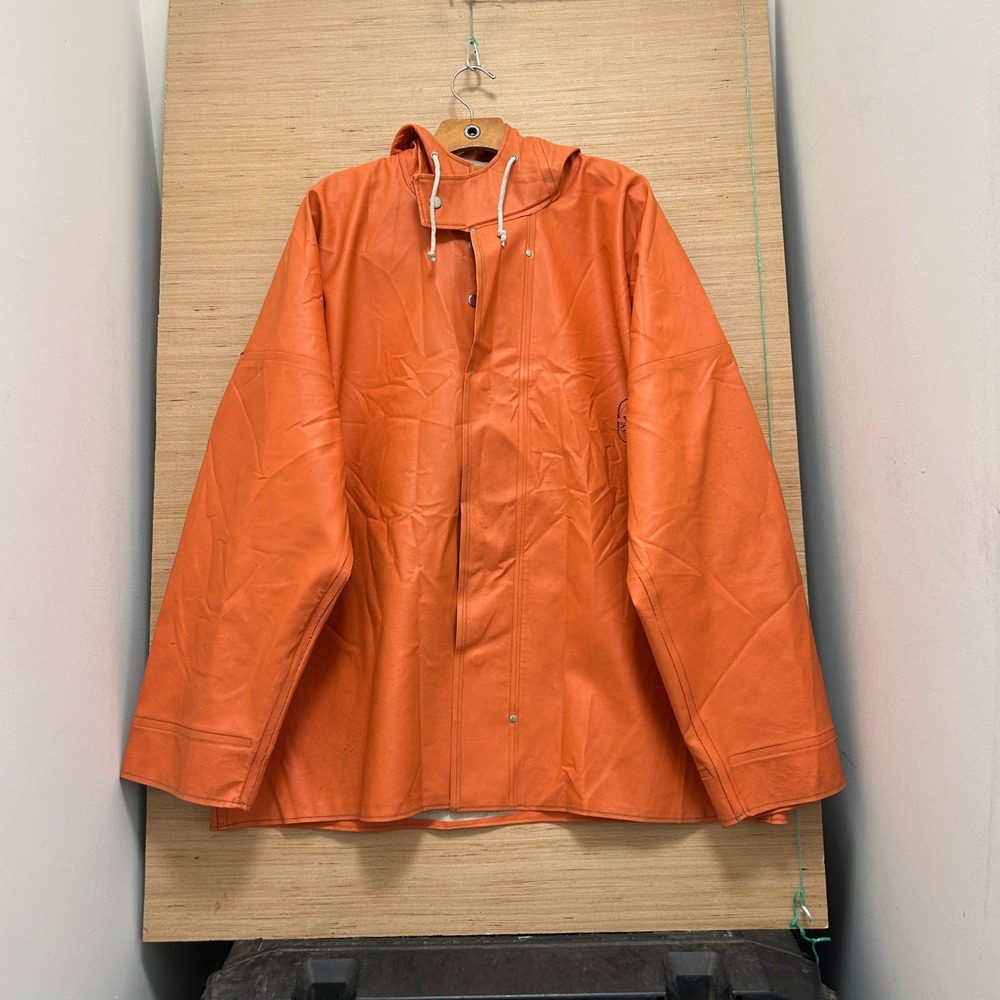 The Aleutian Mens Orange Rubberized Hooded Rain Jacket Maritime Workwear XL